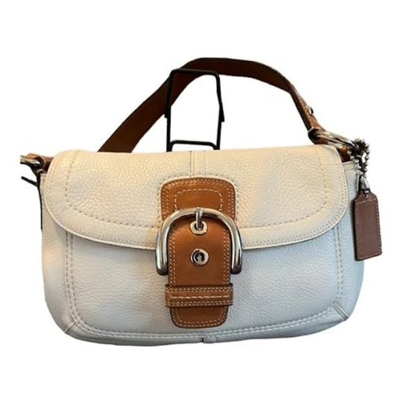 Coach Hampton Soho Satchel Ivory Saddle Leather Buckle Handbag - Picture 2 of 15